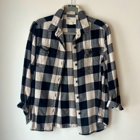 tilley Tops - Tilley button down collared long sleeve flannel shirt neutral plaid women medium